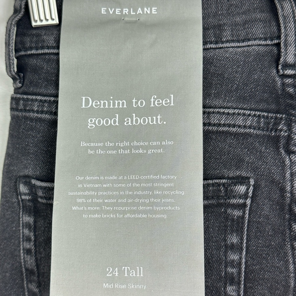 NWT Everlane‎ Black Skinny Jeans Size 24 Tall Denim Sustainable Stretch Mid 24T - Picture 12 of 15